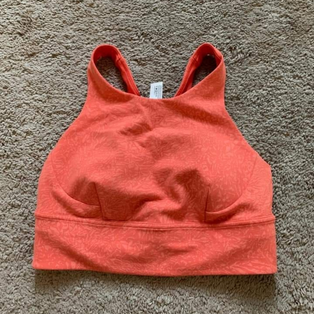 Lululemon long line Wunder Train sporrs bra, coral, size 8